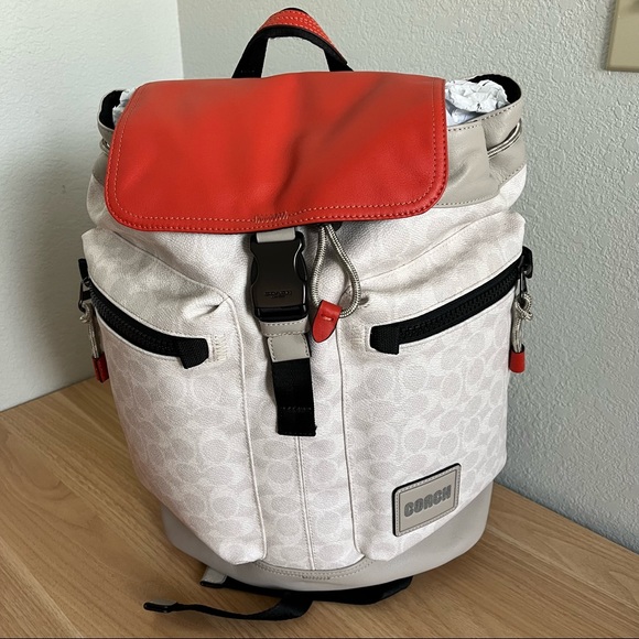 Coach Other - NEW COACH Pacer Utility Backpack $595 White Signature Canvas Orange